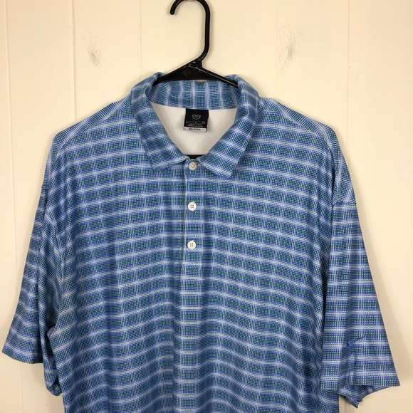 Nike Dri-Fit UV Blue Plaid Check Golf Polo Sz L - Picture 2 of 9
